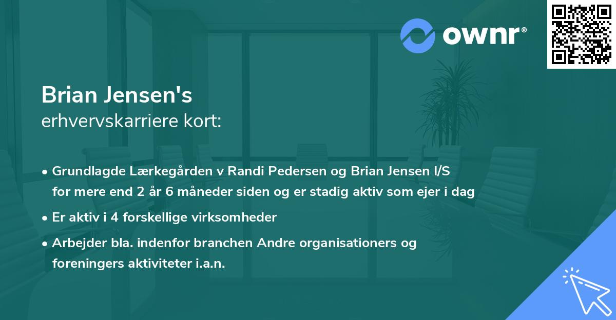Brian Jensen's erhvervskarriere kort