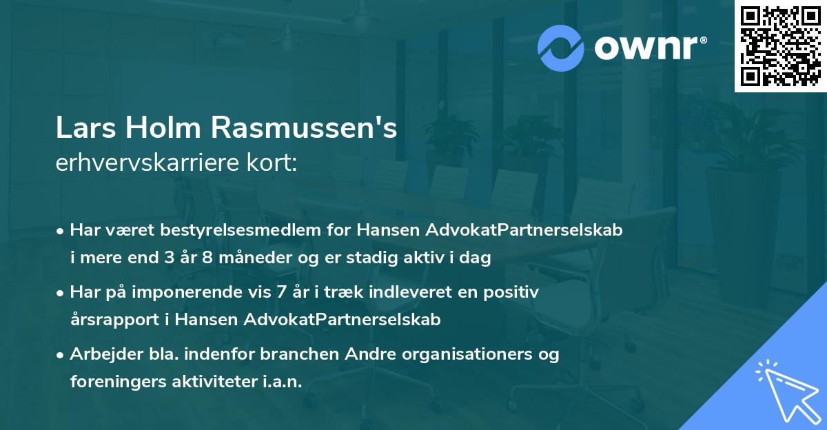 Lars Holm Rasmussen's erhvervskarriere kort