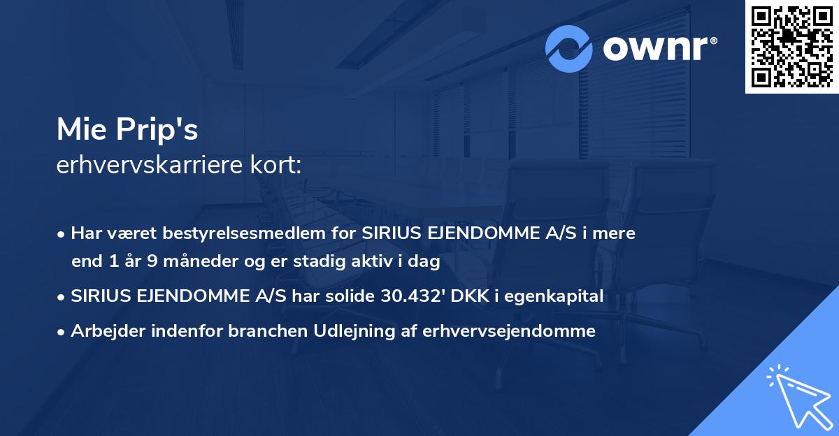 Mie Prip's erhvervskarriere kort