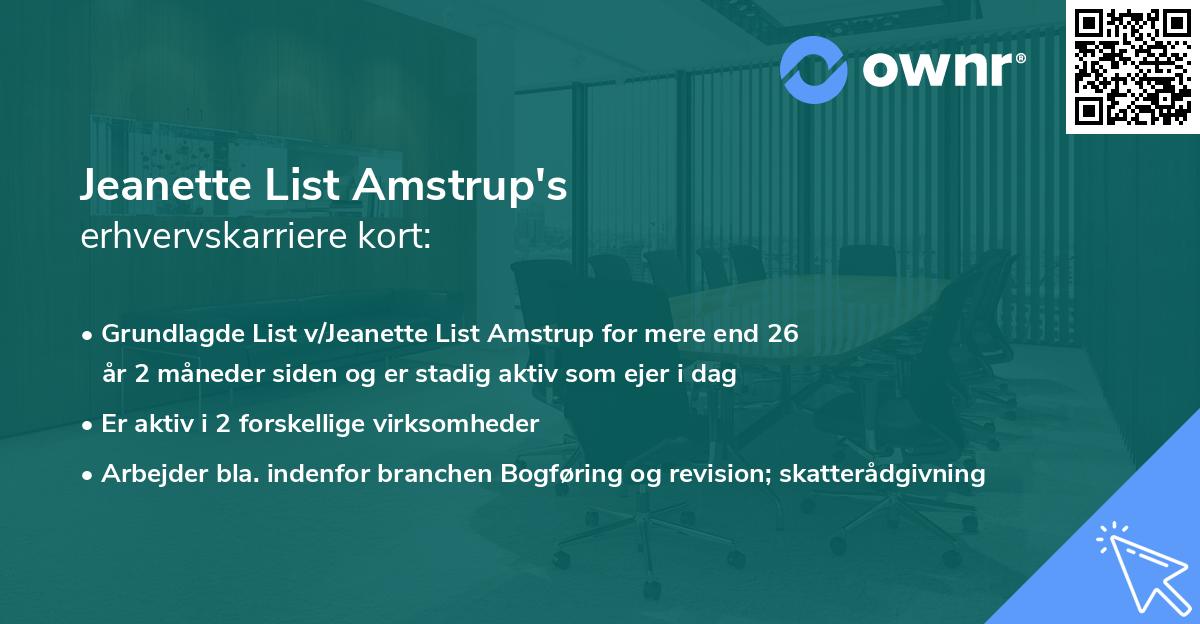 Jeanette List Amstrup's erhvervskarriere kort