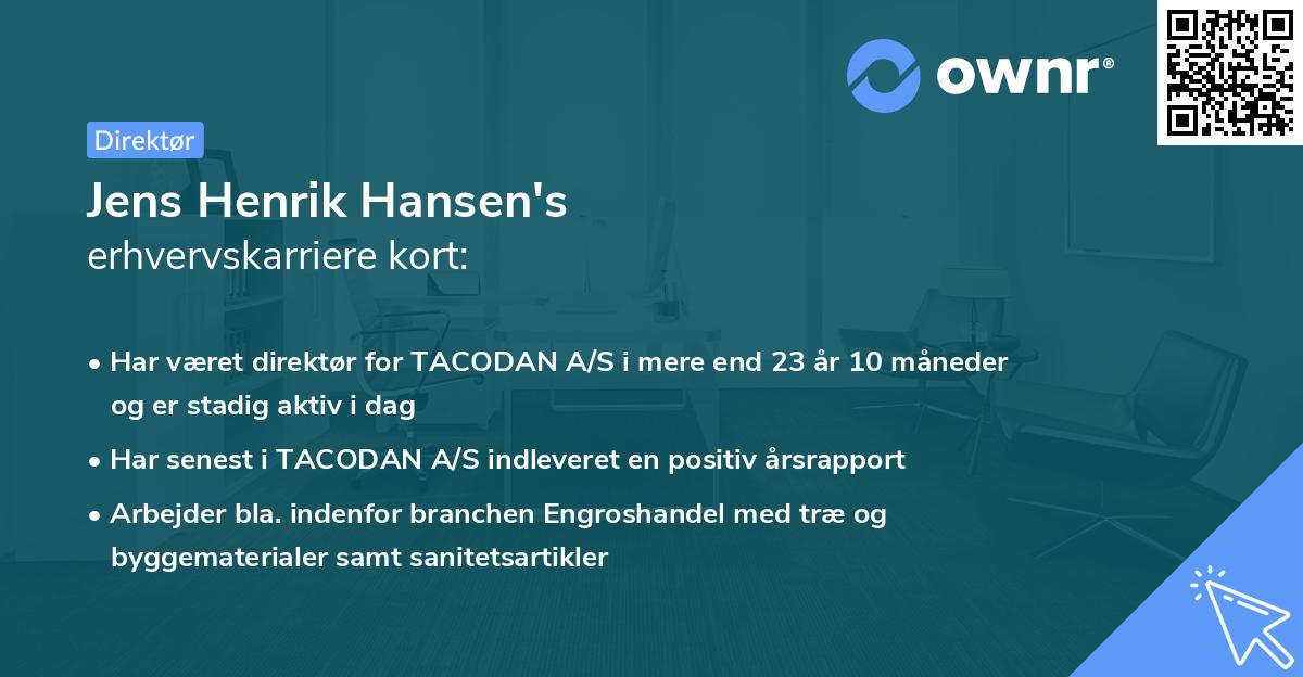 Jens Henrik Hansen's erhvervskarriere kort