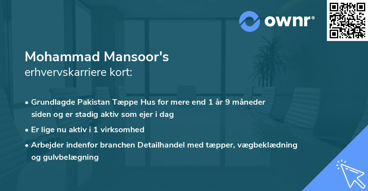 Mohammad Mansoor's erhvervskarriere kort