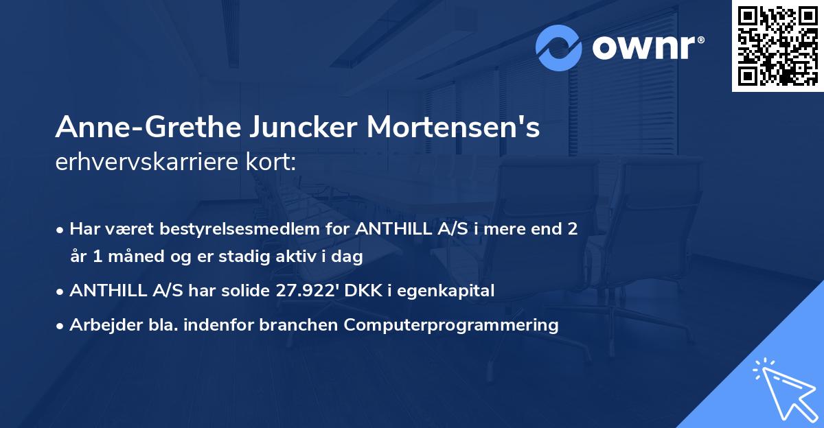 Anne-Grethe Juncker Mortensen's erhvervskarriere kort