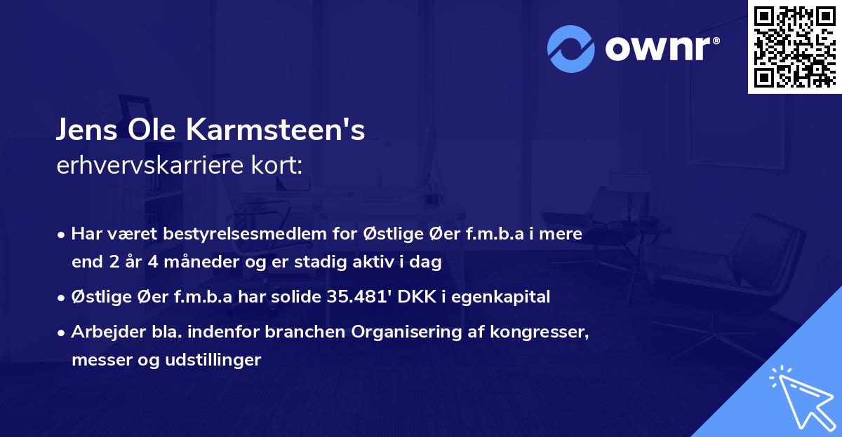 Jens Ole Karmsteen's erhvervskarriere kort