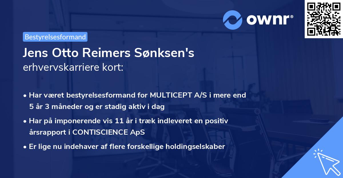 Jens Otto Reimers Sønksen's erhvervskarriere kort