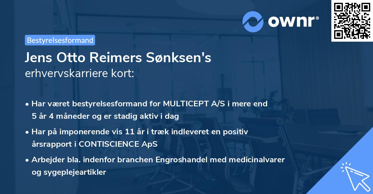 Jens Otto Reimers Sønksen's erhvervskarriere kort