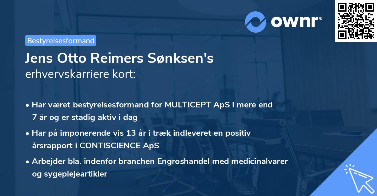 Jens Otto Reimers Sønksen's erhvervskarriere kort