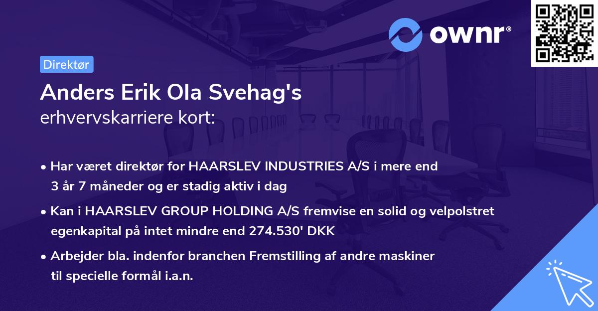 Anders Erik Ola Svehag's erhvervskarriere kort