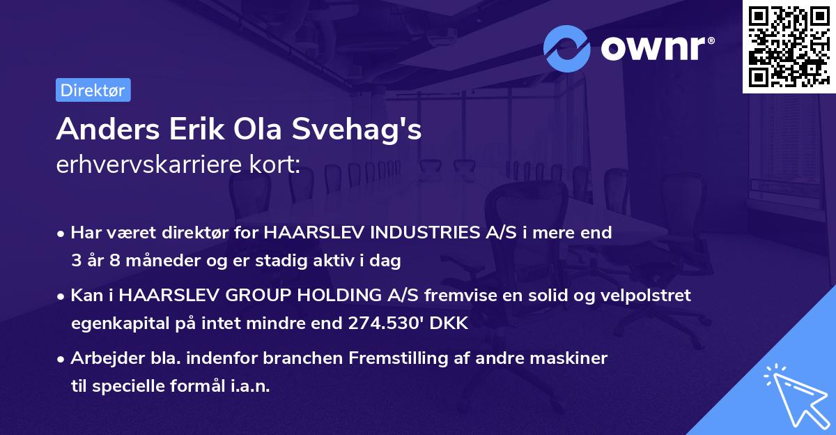 Anders Erik Ola Svehag's erhvervskarriere kort