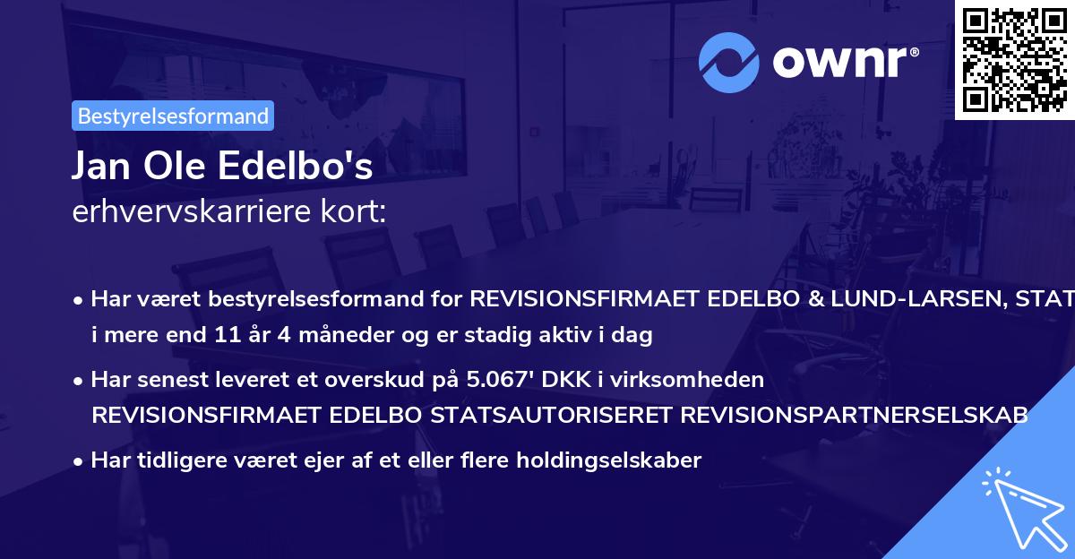 Jan Ole Edelbo's erhvervskarriere kort