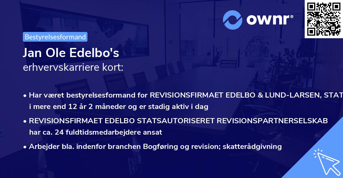 Jan Ole Edelbo's erhvervskarriere kort
