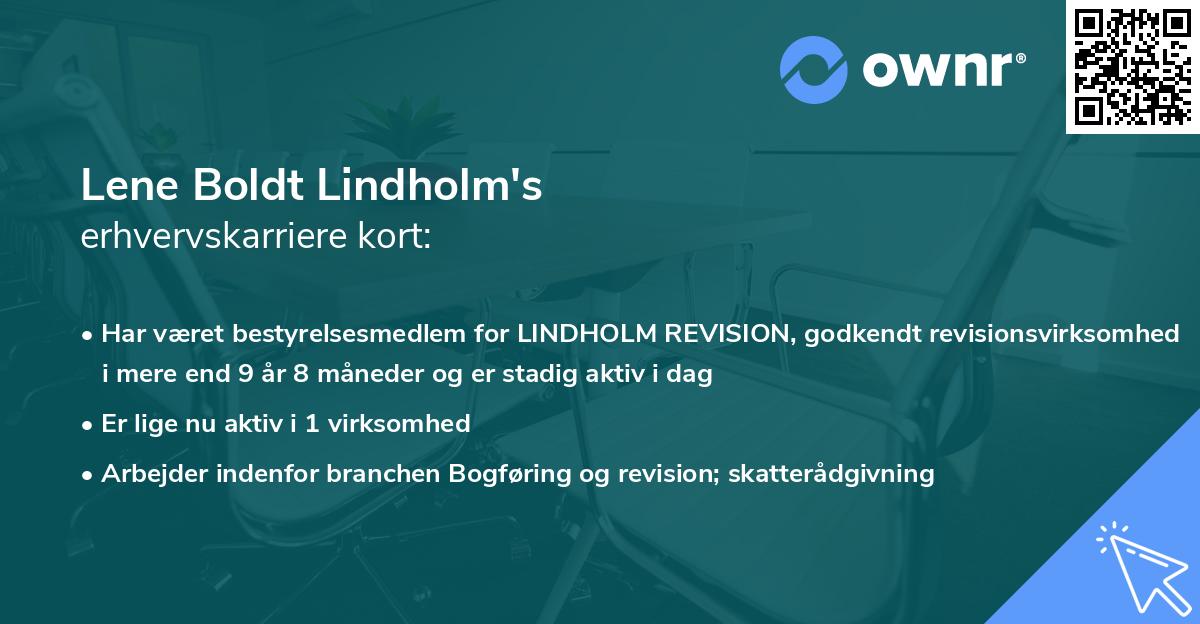 Lene Boldt Lindholm's erhvervskarriere kort