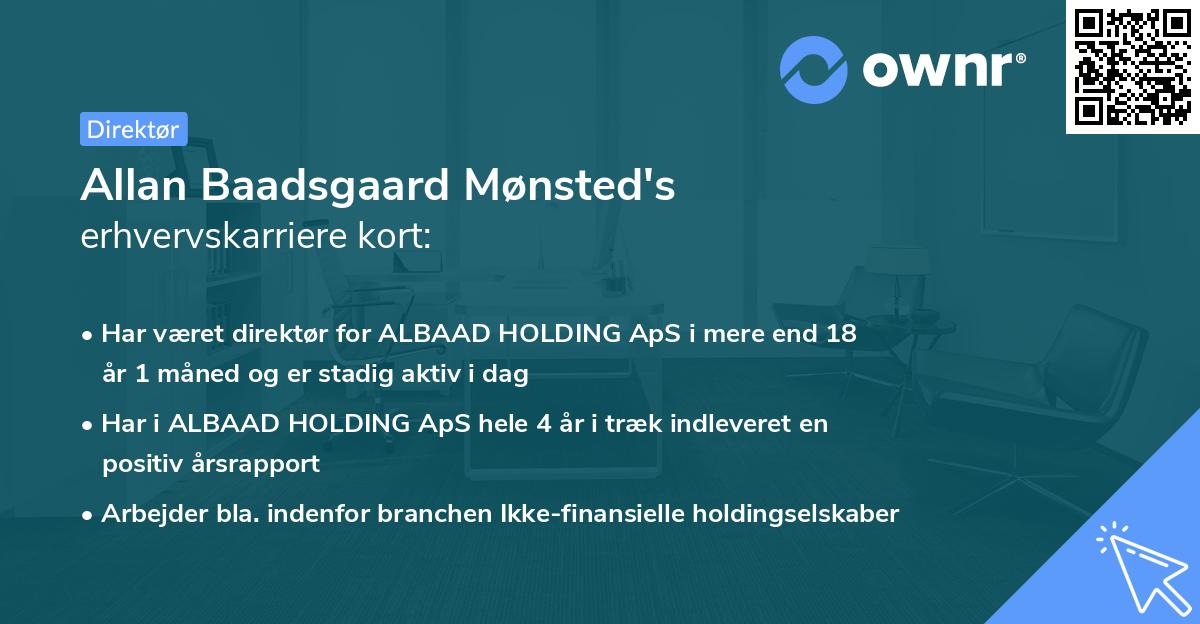 Allan Baadsgaard Mønsted's erhvervskarriere kort