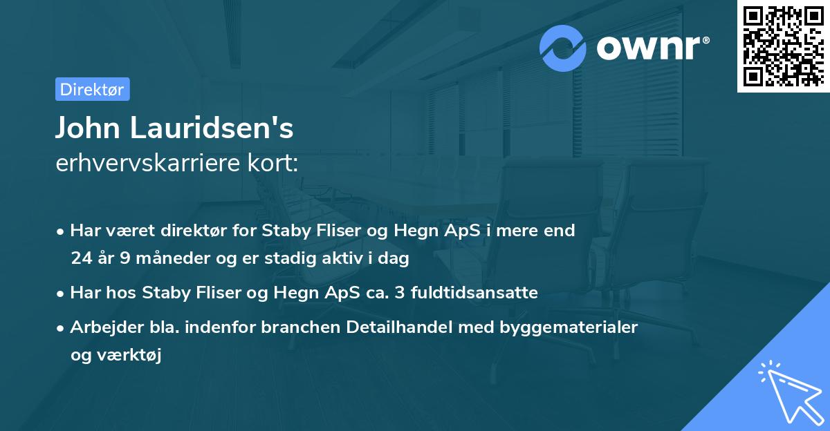 John Lauridsen's erhvervskarriere kort