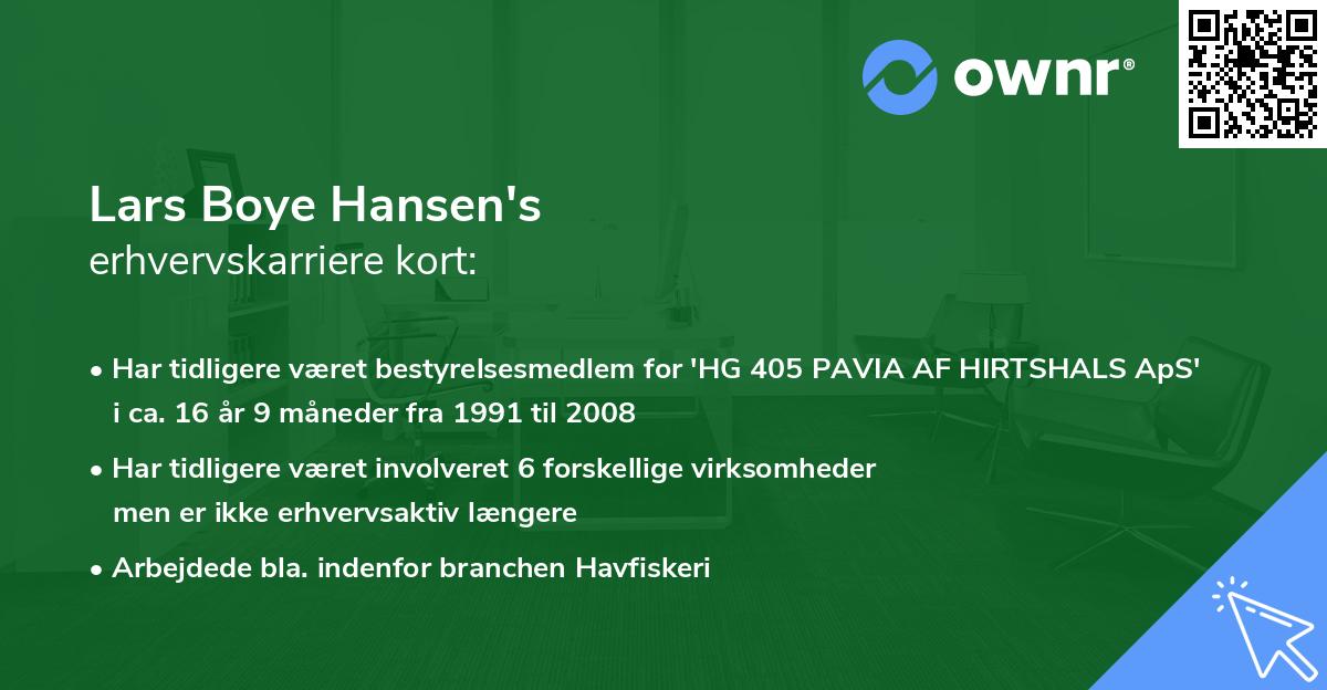 Lars Boye Hansen's erhvervskarriere kort