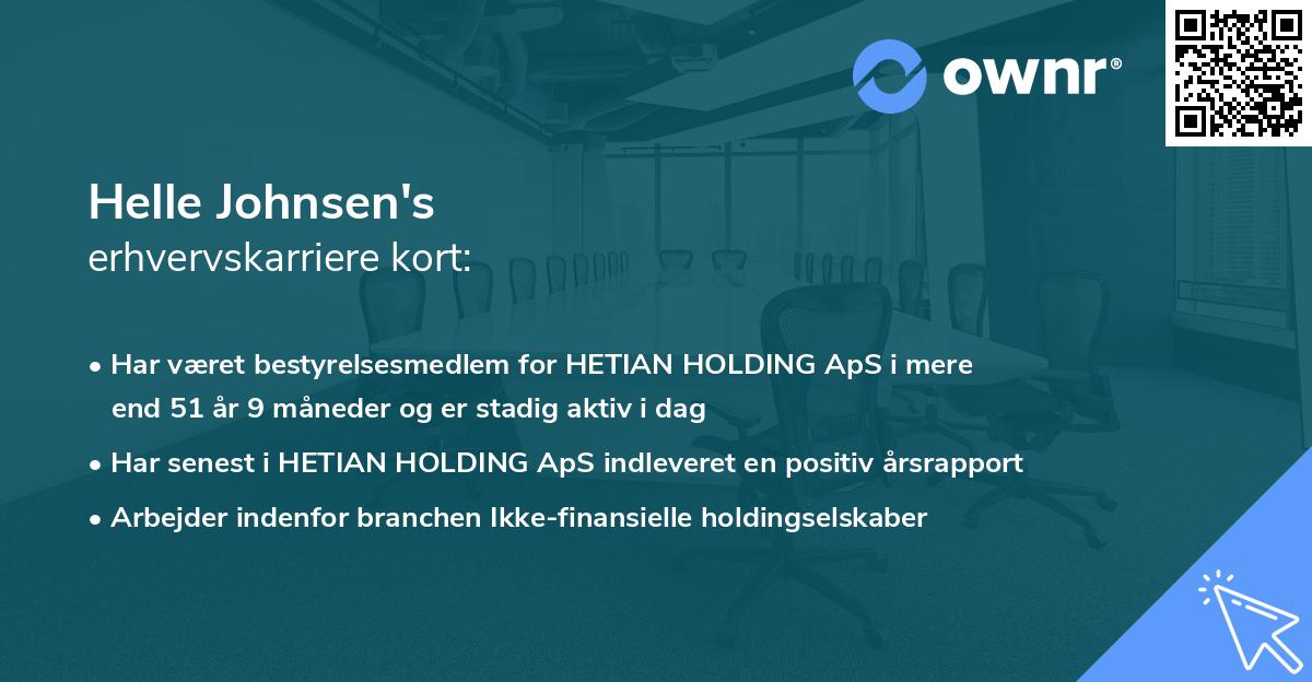 Helle Johnsen's erhvervskarriere kort