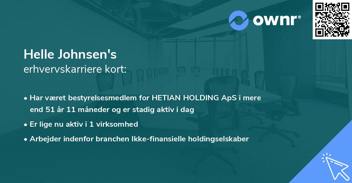 Helle Johnsen's erhvervskarriere kort