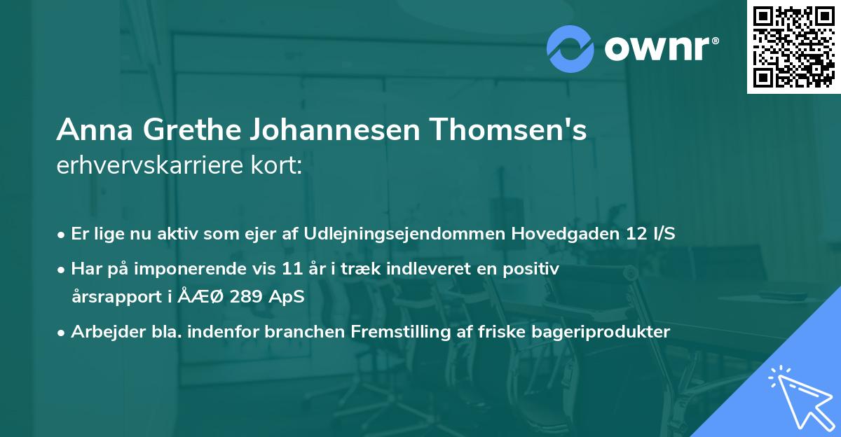 Anna Grethe Johannesen Thomsen's erhvervskarriere kort