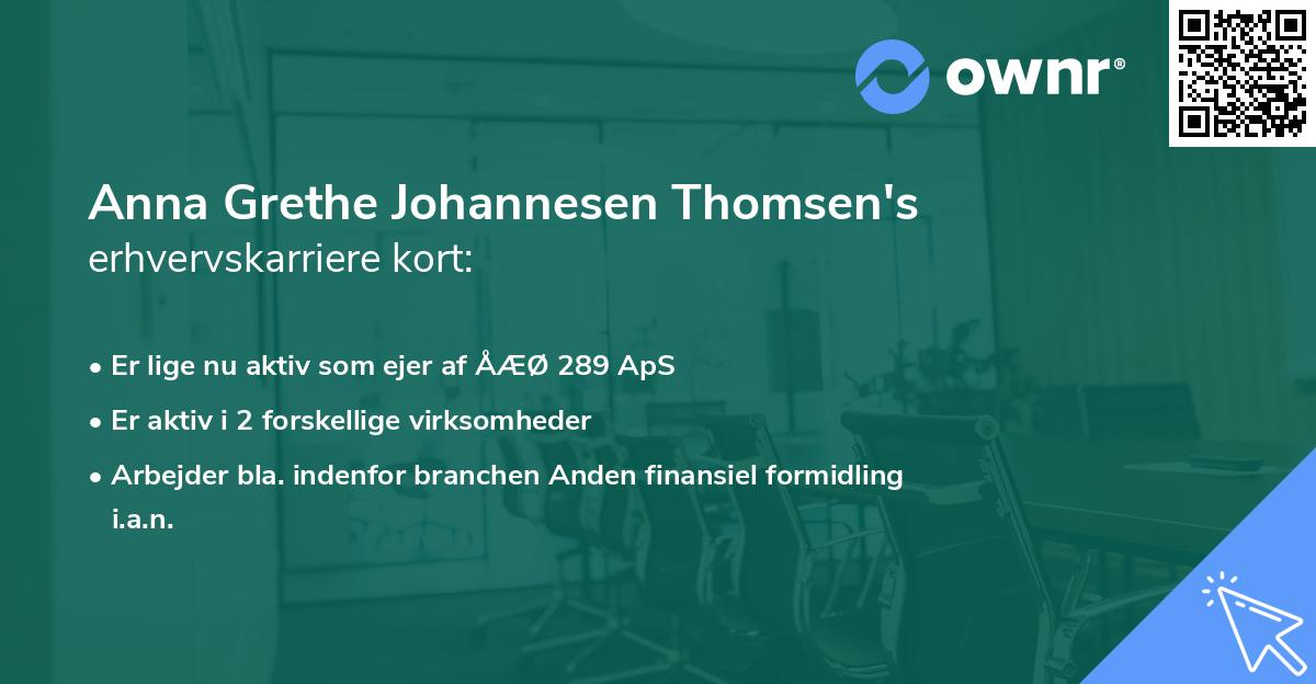 Anna Grethe Johannesen Thomsen's erhvervskarriere kort