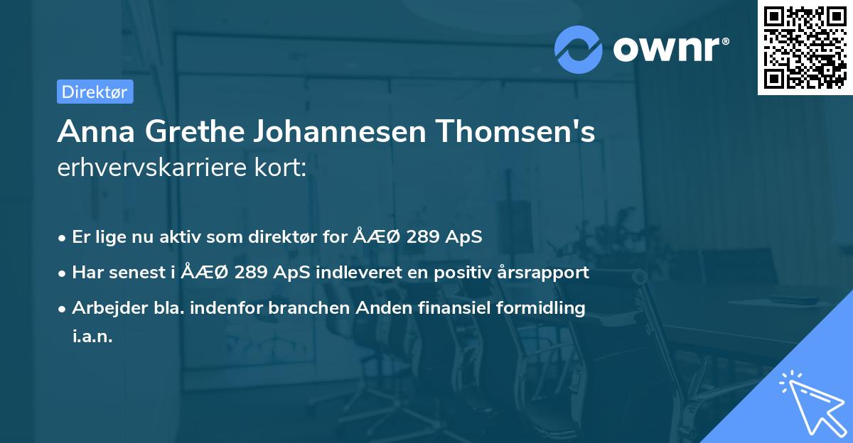 Anna Grethe Johannesen Thomsen's erhvervskarriere kort