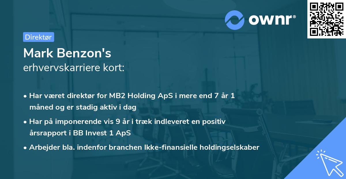Mark Benzon's erhvervskarriere kort