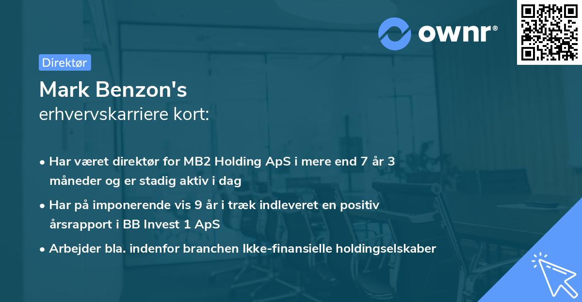 Mark Benzon's erhvervskarriere kort