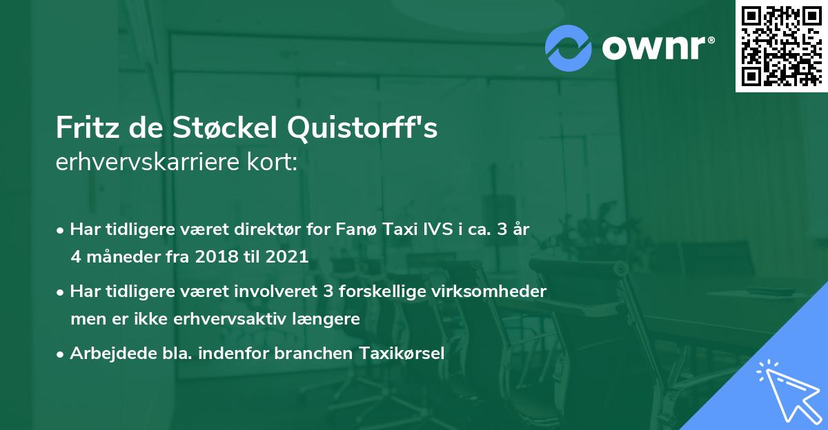 Fritz de Støckel Quistorff's erhvervskarriere kort