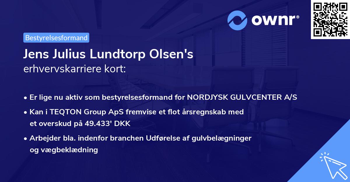 Jens Julius Lundtorp Olsen's erhvervskarriere kort