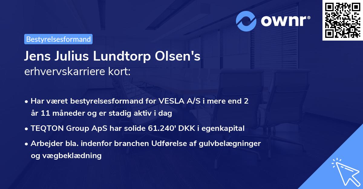 Jens Julius Lundtorp Olsen's erhvervskarriere kort