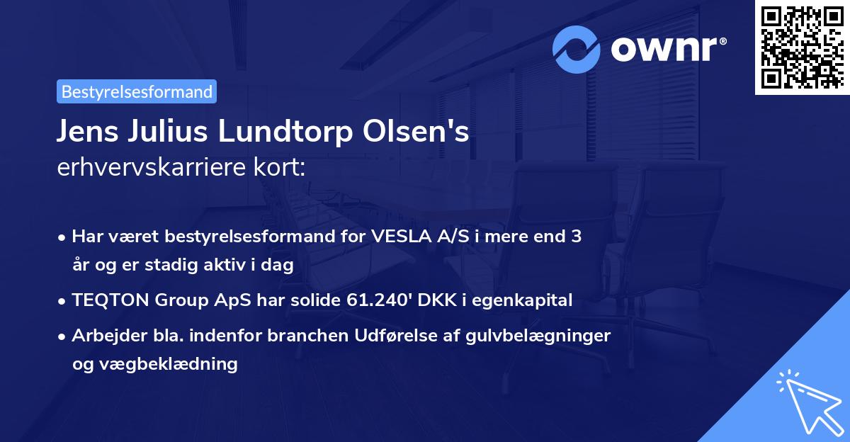 Jens Julius Lundtorp Olsen's erhvervskarriere kort