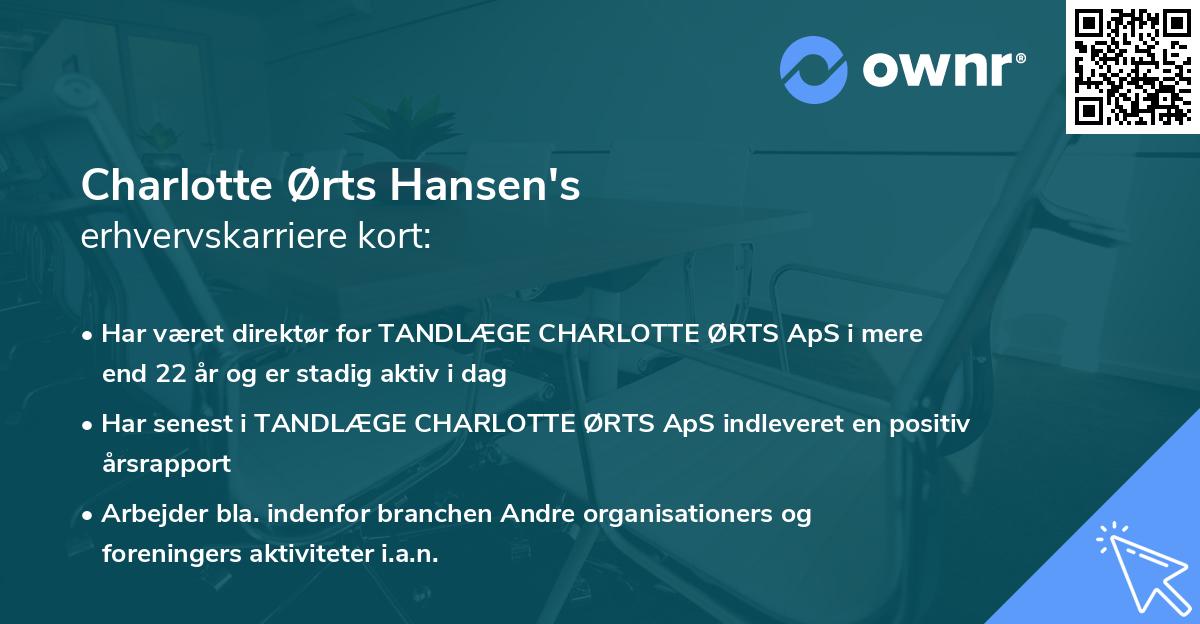 Charlotte Ørts Hansen's erhvervskarriere kort