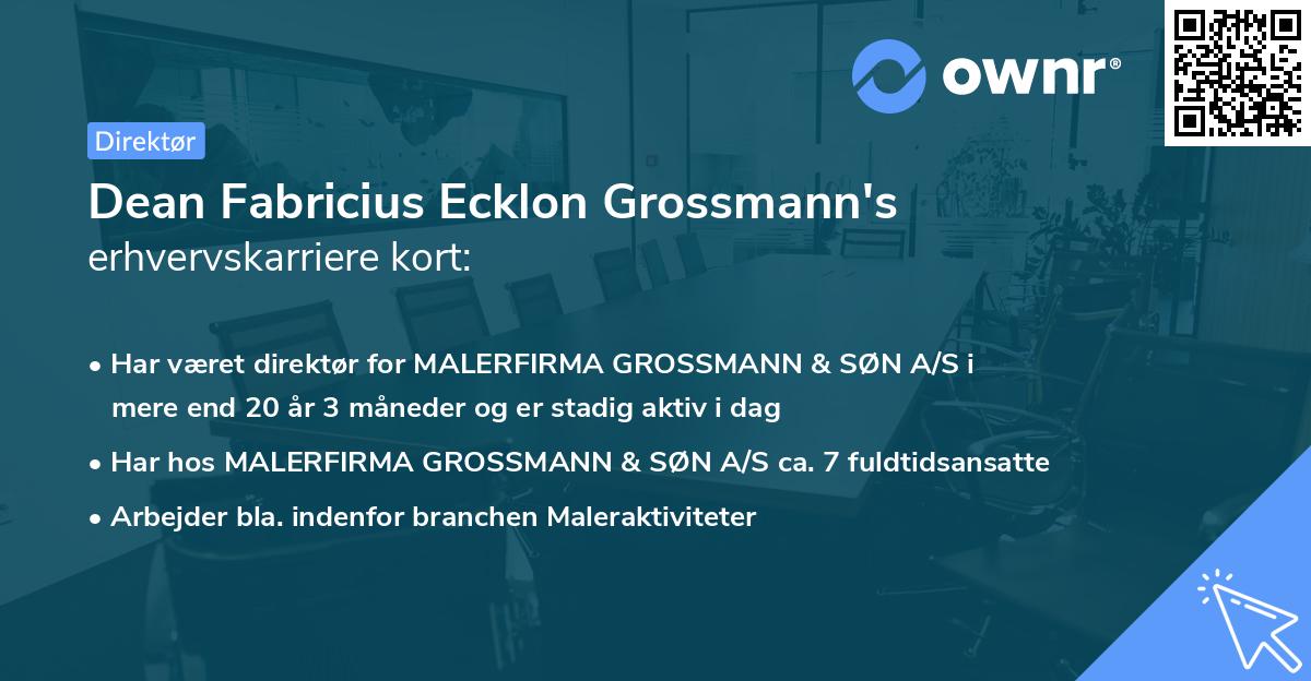 Dean Fabricius Ecklon Grossmann's erhvervskarriere kort