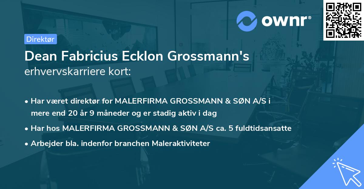 Dean Fabricius Ecklon Grossmann's erhvervskarriere kort