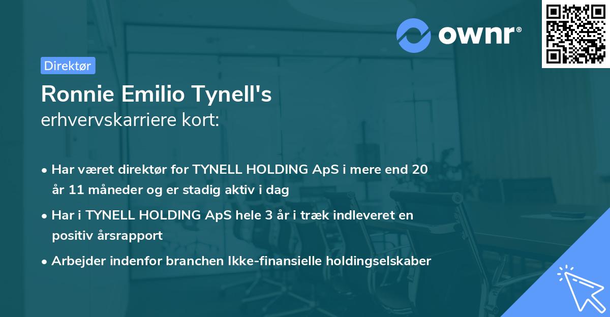Ronnie Emilio Tynell's erhvervskarriere kort