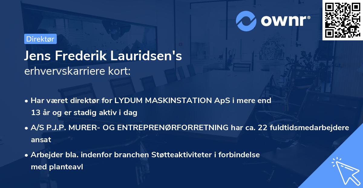Jens Frederik Lauridsen's erhvervskarriere kort