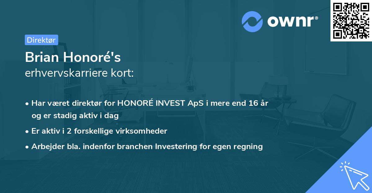 Brian Honoré's erhvervskarriere kort