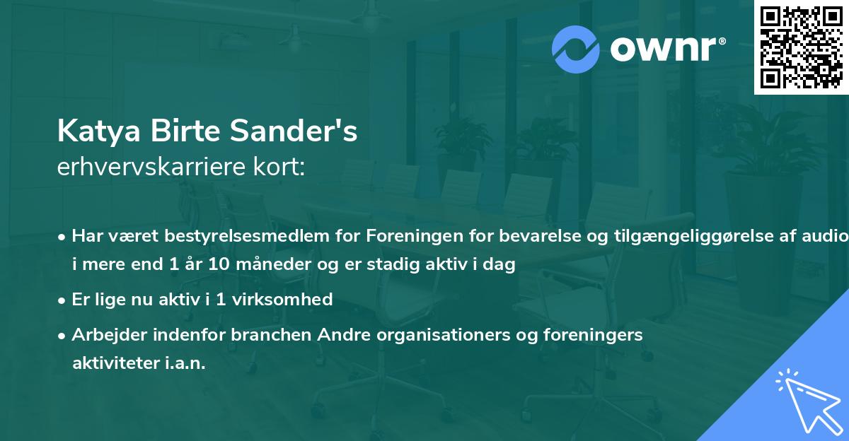Katya Birte Sander's erhvervskarriere kort