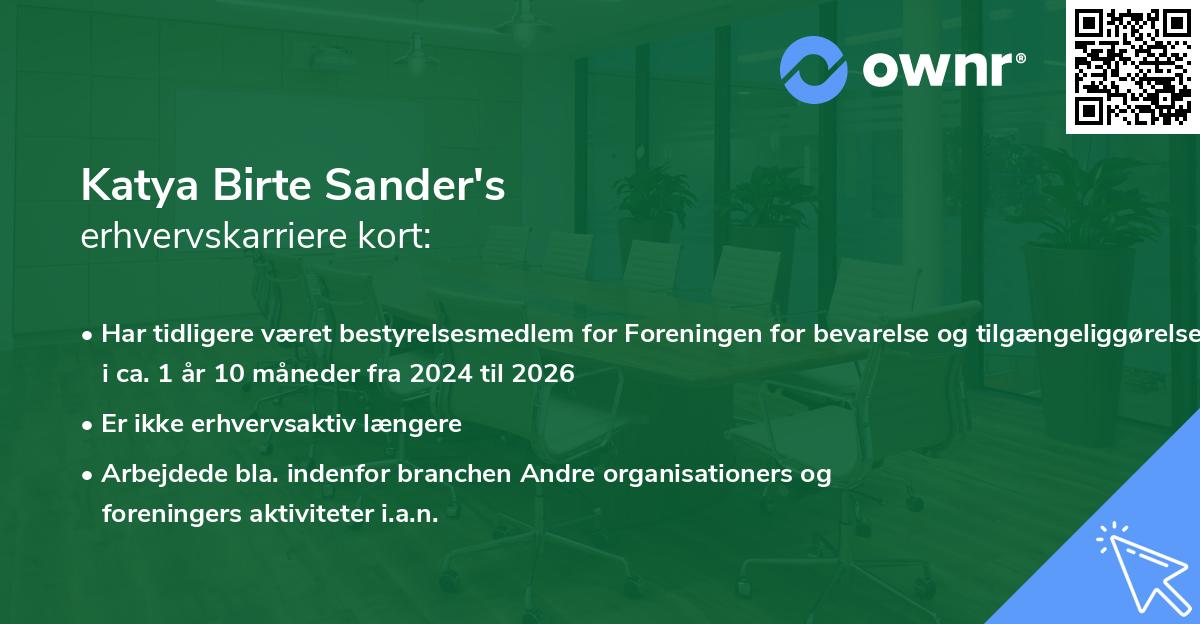 Katya Birte Sander's erhvervskarriere kort