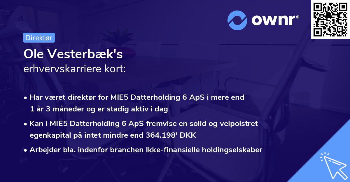 Ole Vesterbæk's erhvervskarriere kort