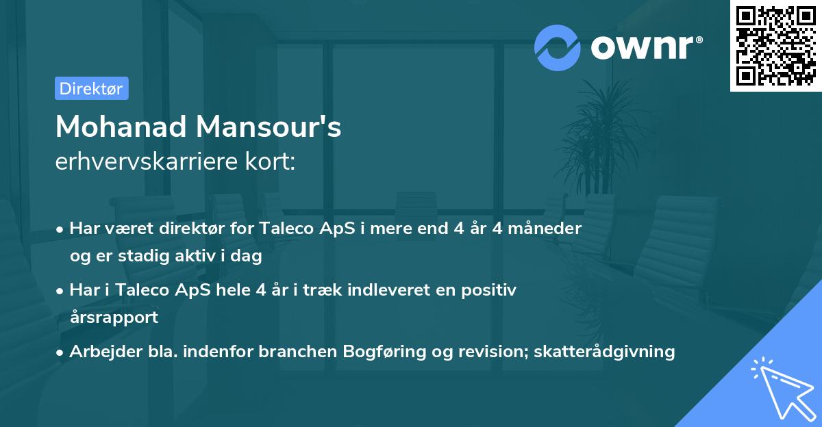 Mohanad Mansour's erhvervskarriere kort