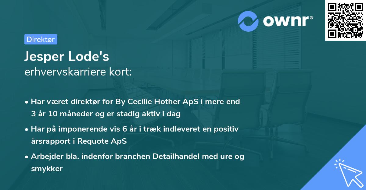Jesper Lode's erhvervskarriere kort