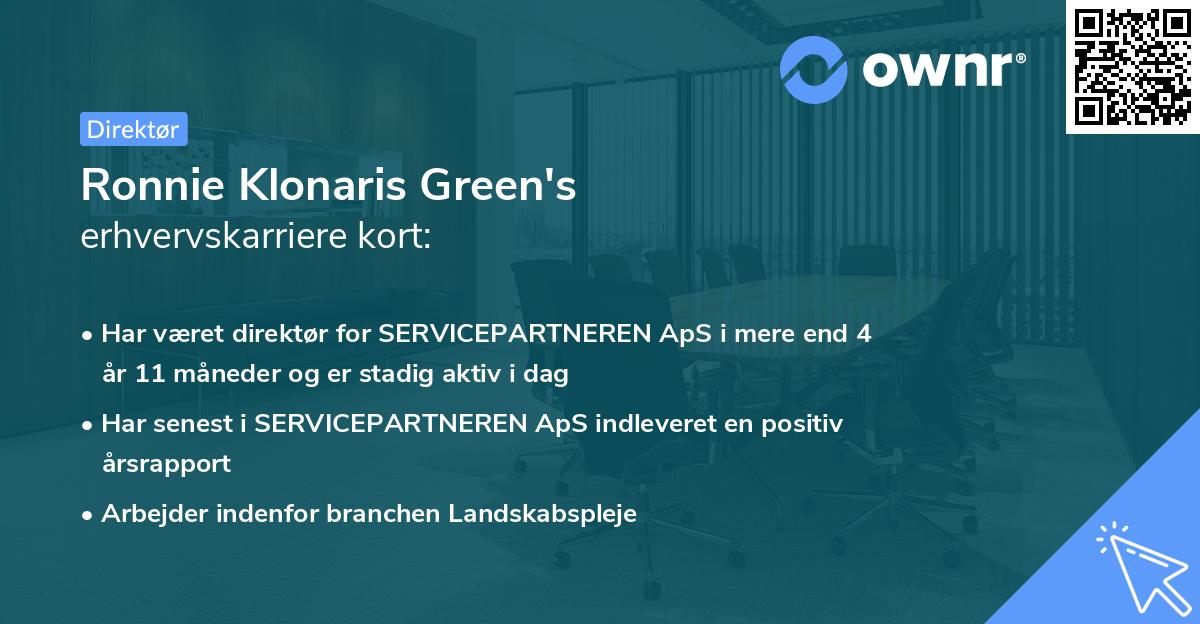 Ronnie Klonaris Green's erhvervskarriere kort