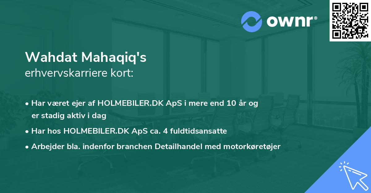 Wahdat Mahaqiq's erhvervskarriere kort