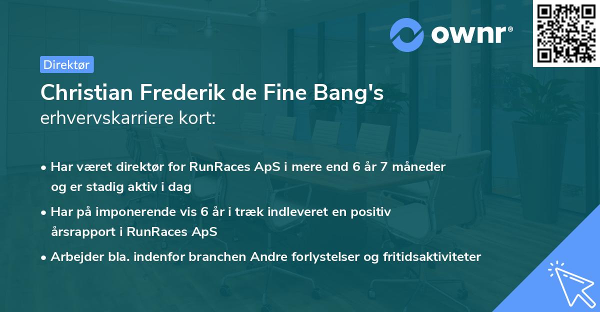 Christian Frederik de Fine Bang's erhvervskarriere kort