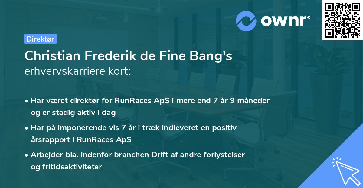 Christian Frederik de Fine Bang's erhvervskarriere kort
