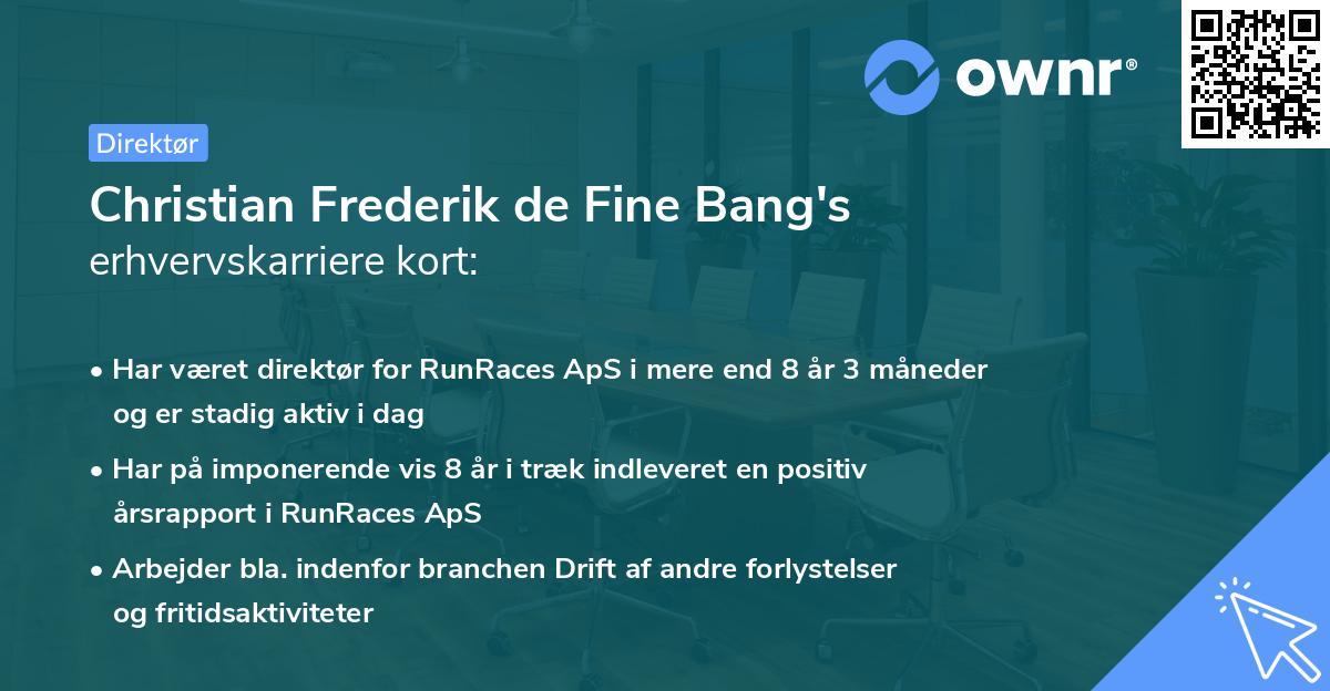 Christian Frederik de Fine Bang's erhvervskarriere kort