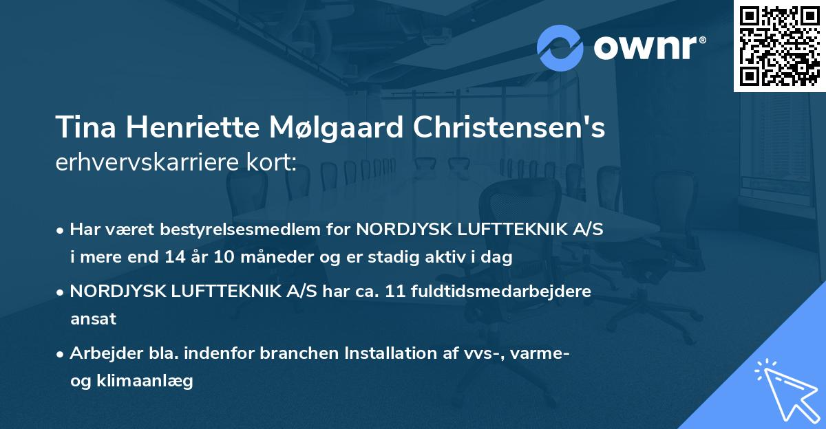 Tina Henriette Mølgaard Christensen's erhvervskarriere kort