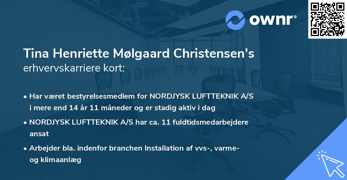 Tina Henriette Mølgaard Christensen's erhvervskarriere kort