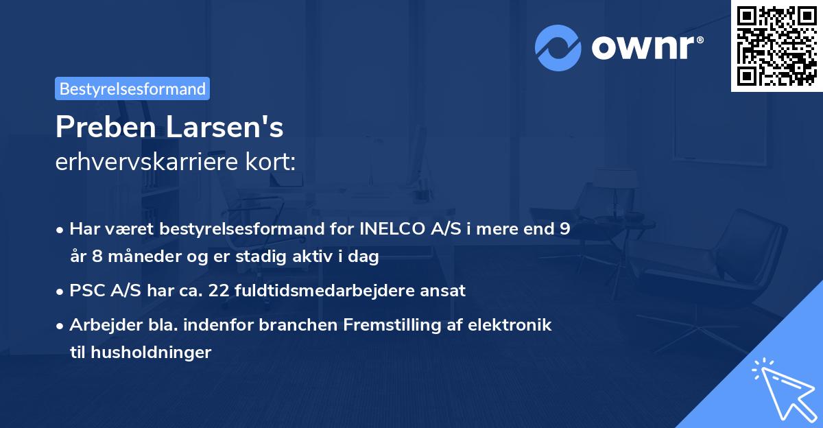 Preben Larsen's erhvervskarriere kort