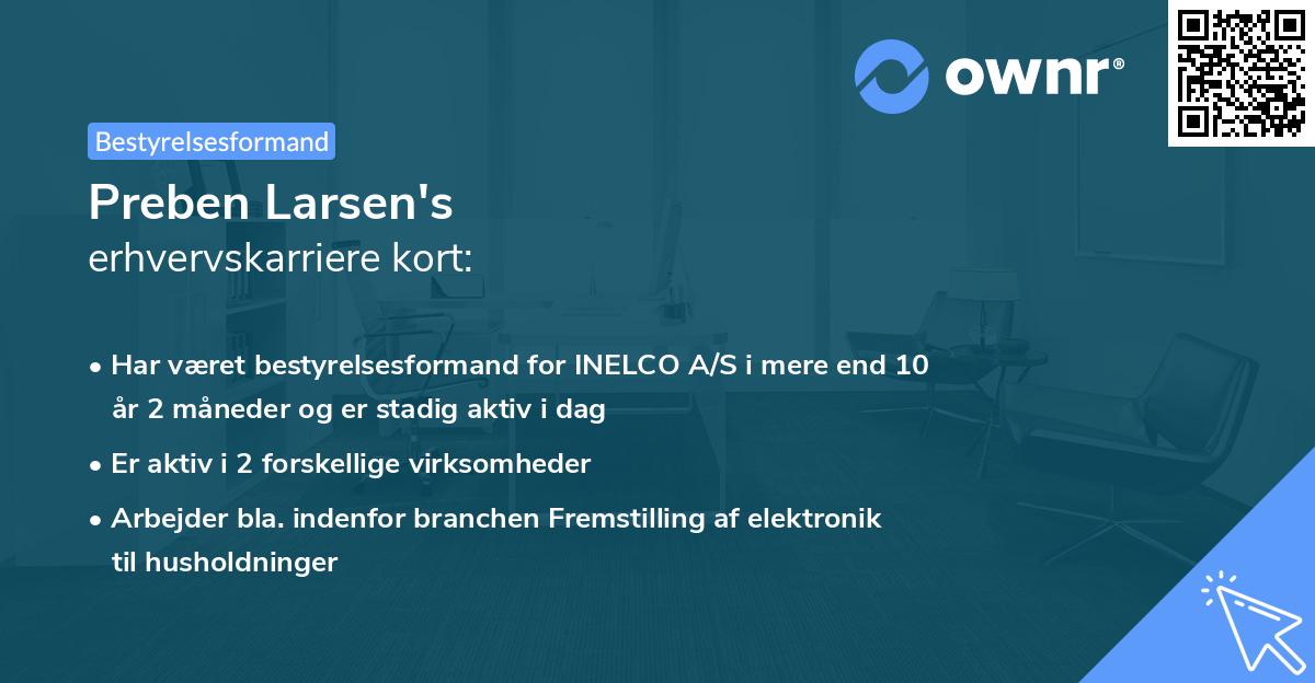 Preben Larsen's erhvervskarriere kort